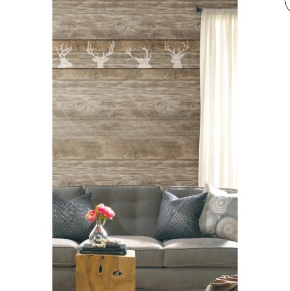 Wallpaper Border Woodgrain Deer Silhouette